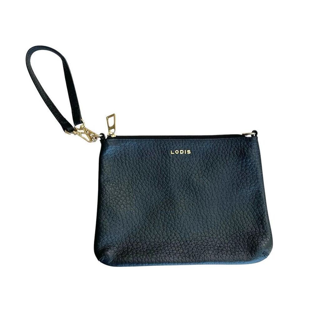 Lodis 100% genuine pebble leather‎ wristlet small waller purse Black